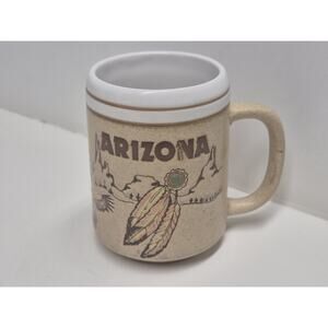 Vintage 80’s Arizona souvenir mug desert cactus eagle roadrunner stoneware